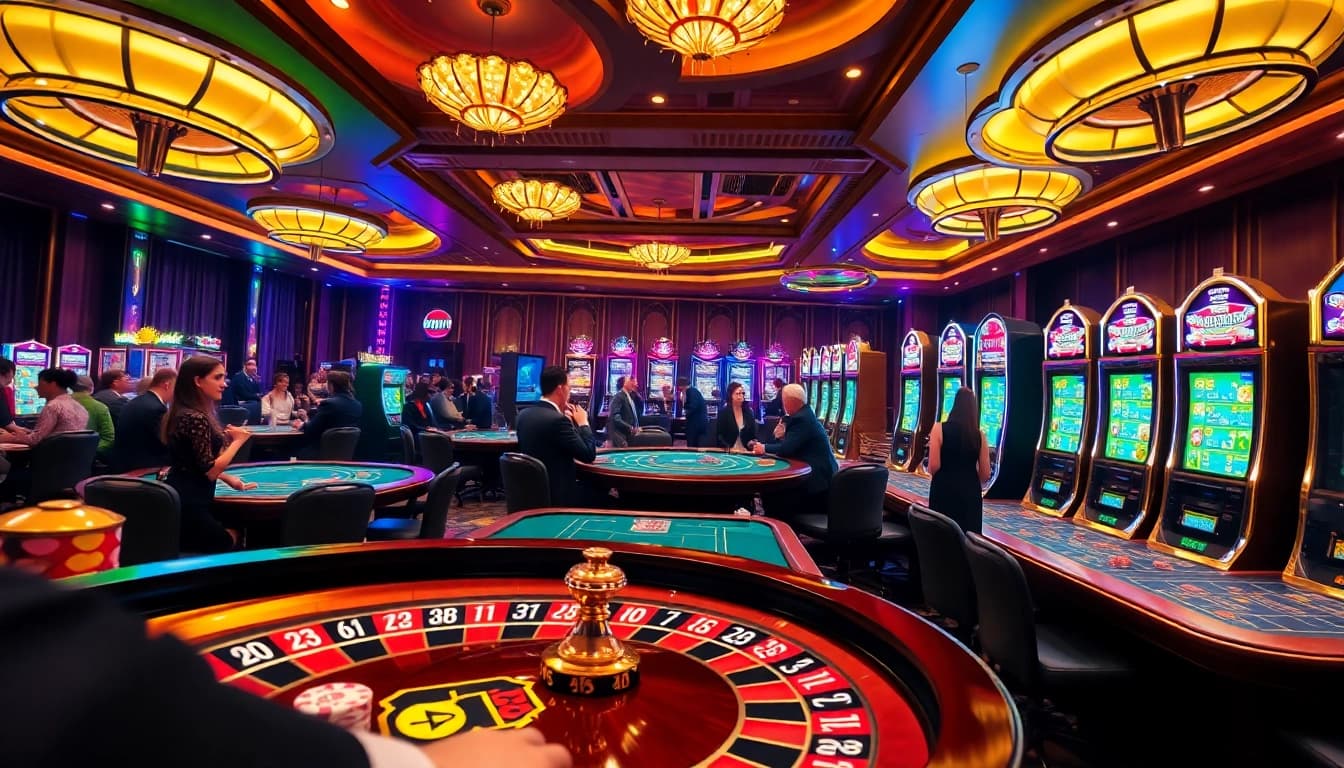 Experience an exhilarating night at Haywin casino with vibrant slot machines and exciting gaming tables.