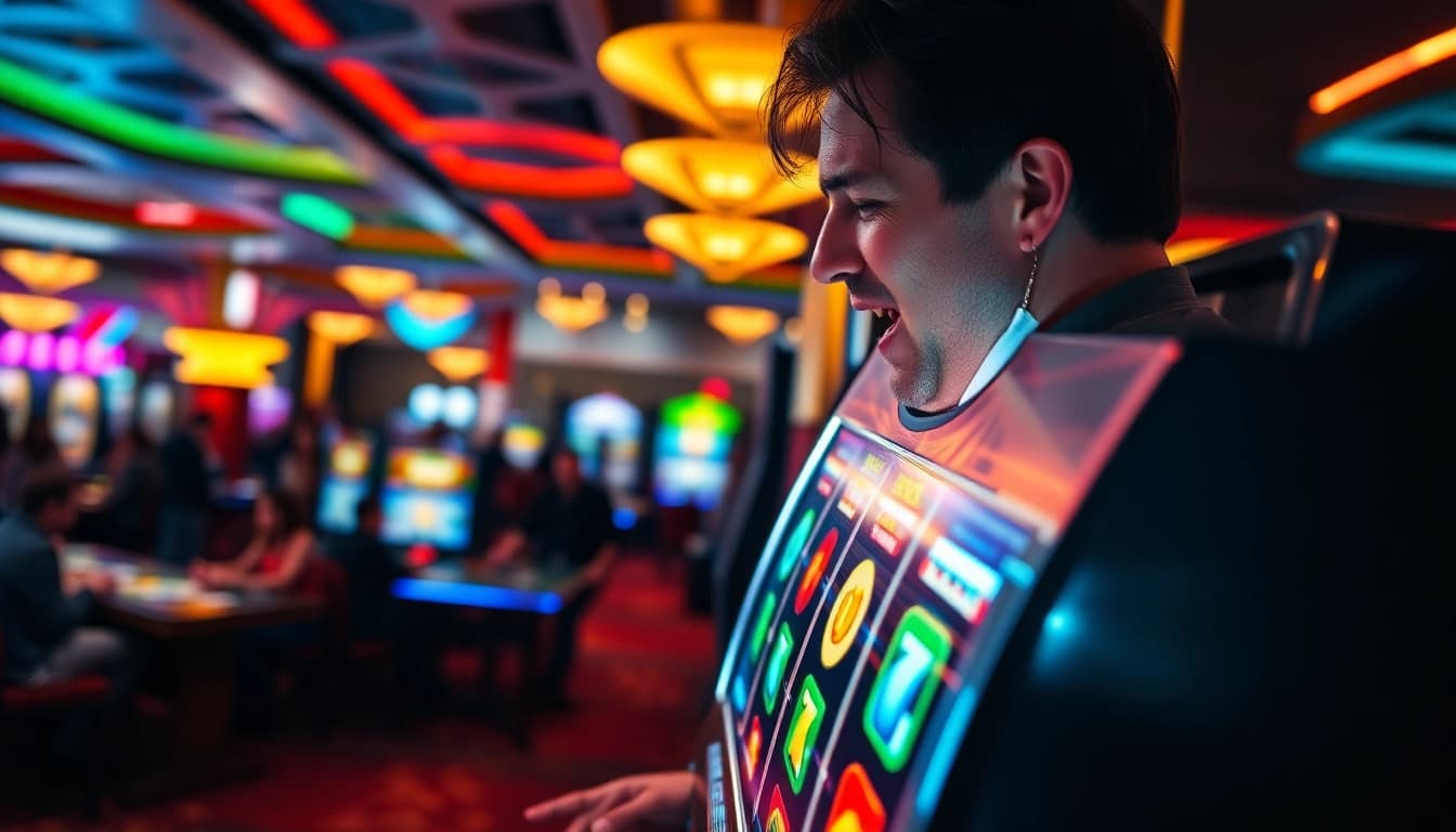 Engaging player at the as38 game slot server luar in a vibrant casino setting.