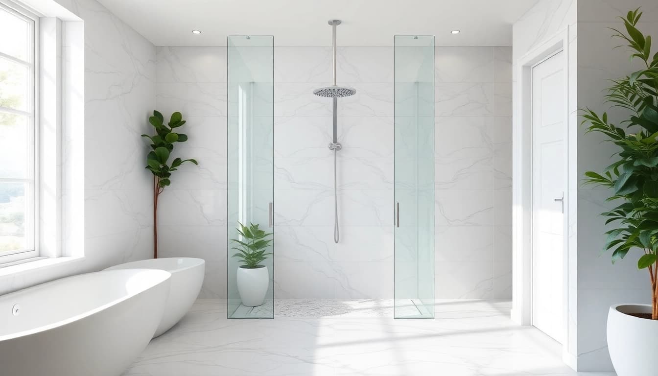 Experience a visually stunning elegant showers uk in a serene, modern bathroom.
