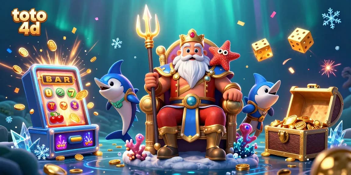 Experience the vibrant excitement of toto 4d through a dazzling underwater casino scene with Neptune and dynamic gaming elements.