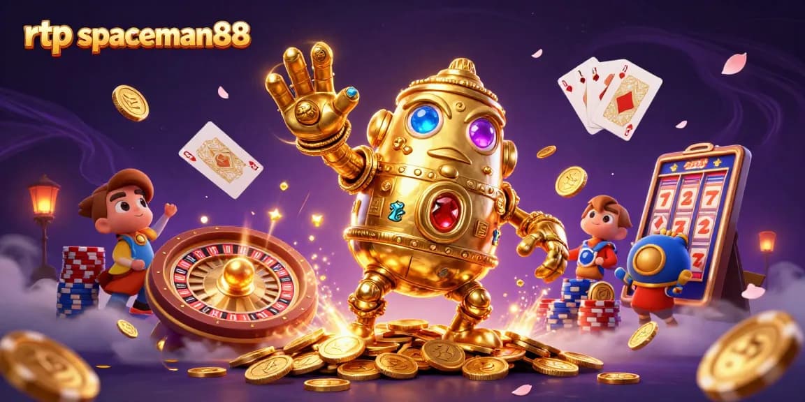 Experience the thrill of rtp spaceman88 with captivating scenes of golden golems and sparkling casino elements.