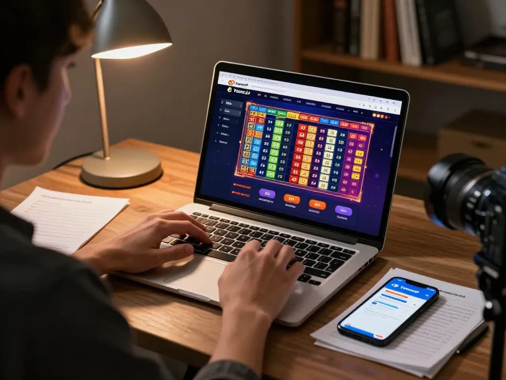 Engaging with YowesJP's fast result gaming on laptop, showcasing vibrant toto togel action.