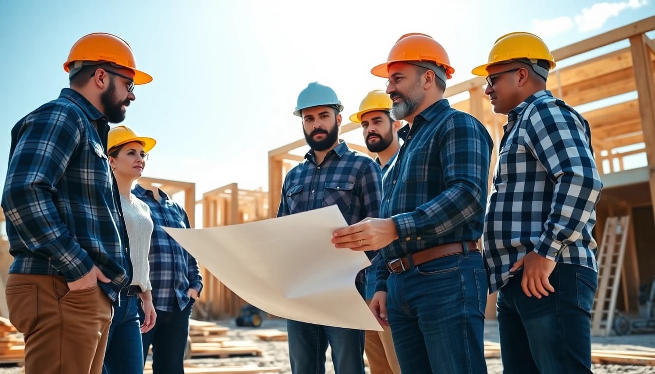 Professionals in a South Carolina construction association collaborating on-site for building projects.