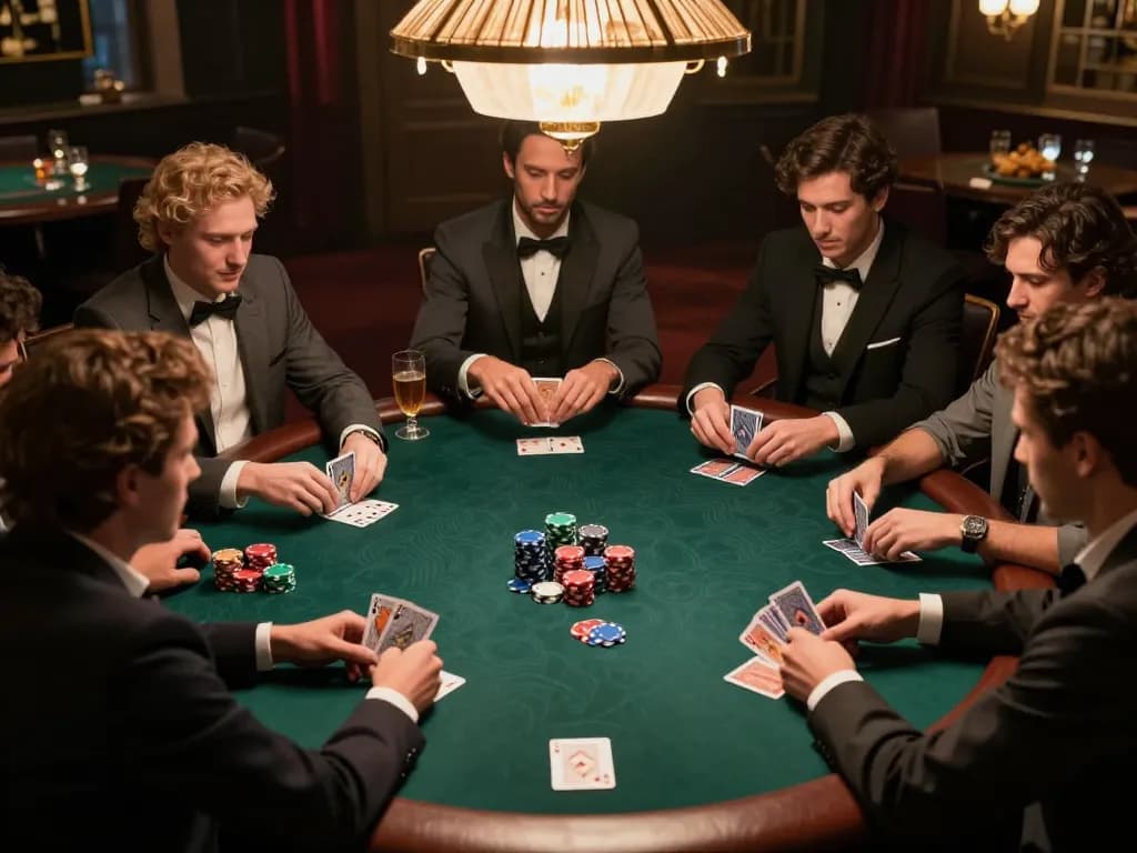 Engaged friends playing poker at home, showcasing strategic gameplay and camaraderie in a cozy setting with qq88.