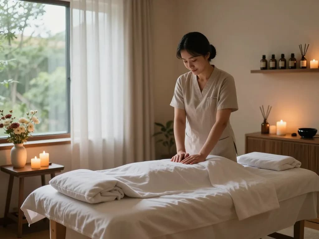 Calming 마포스웨디시 massage room with therapist and soothing ambiance.