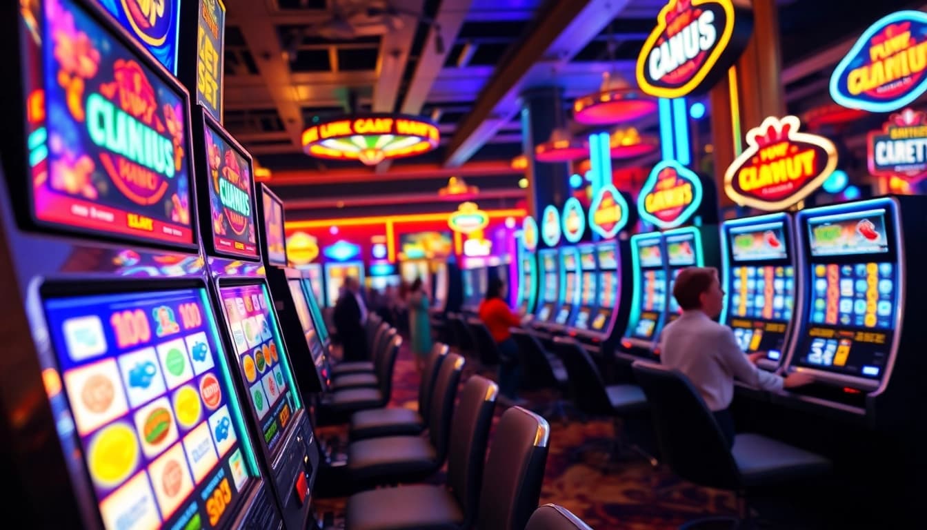 Activate thrilling link slot machines in an electrifying casino atmosphere buzzing with excitement.