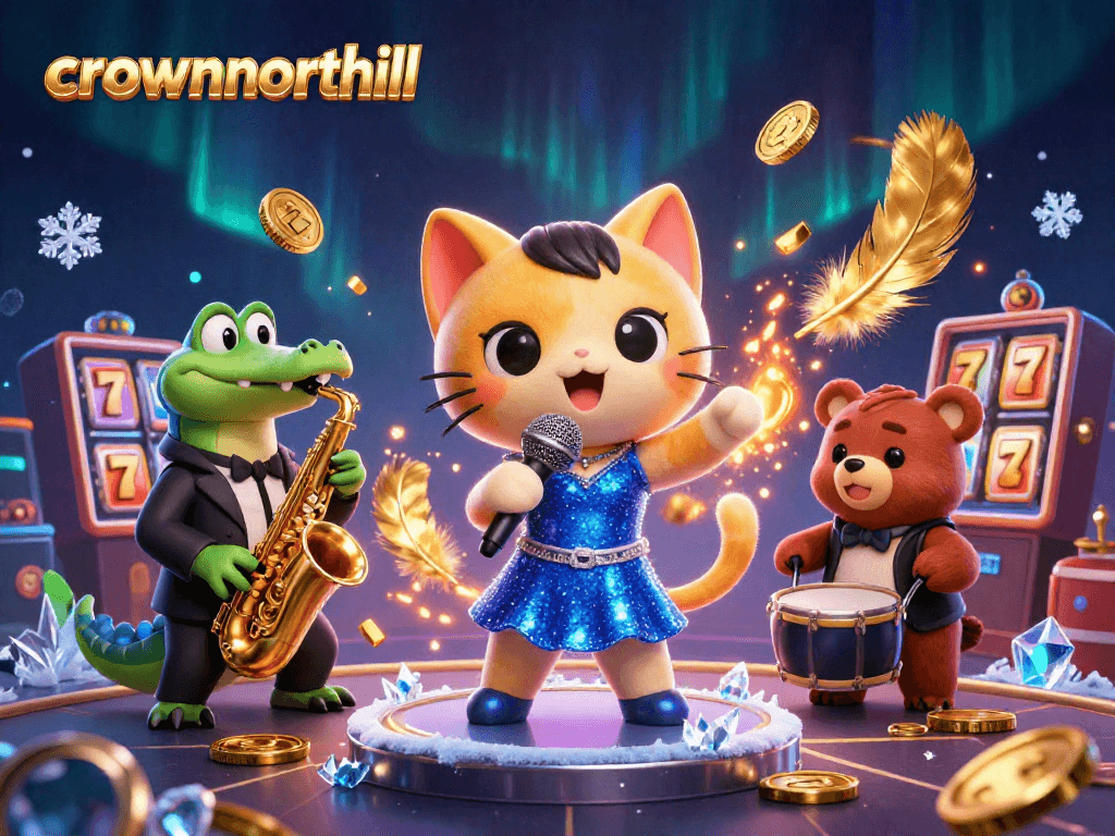 Experience the excitement of crownnorthill with a vibrant casino scene featuring unique characters and dynamic elements.