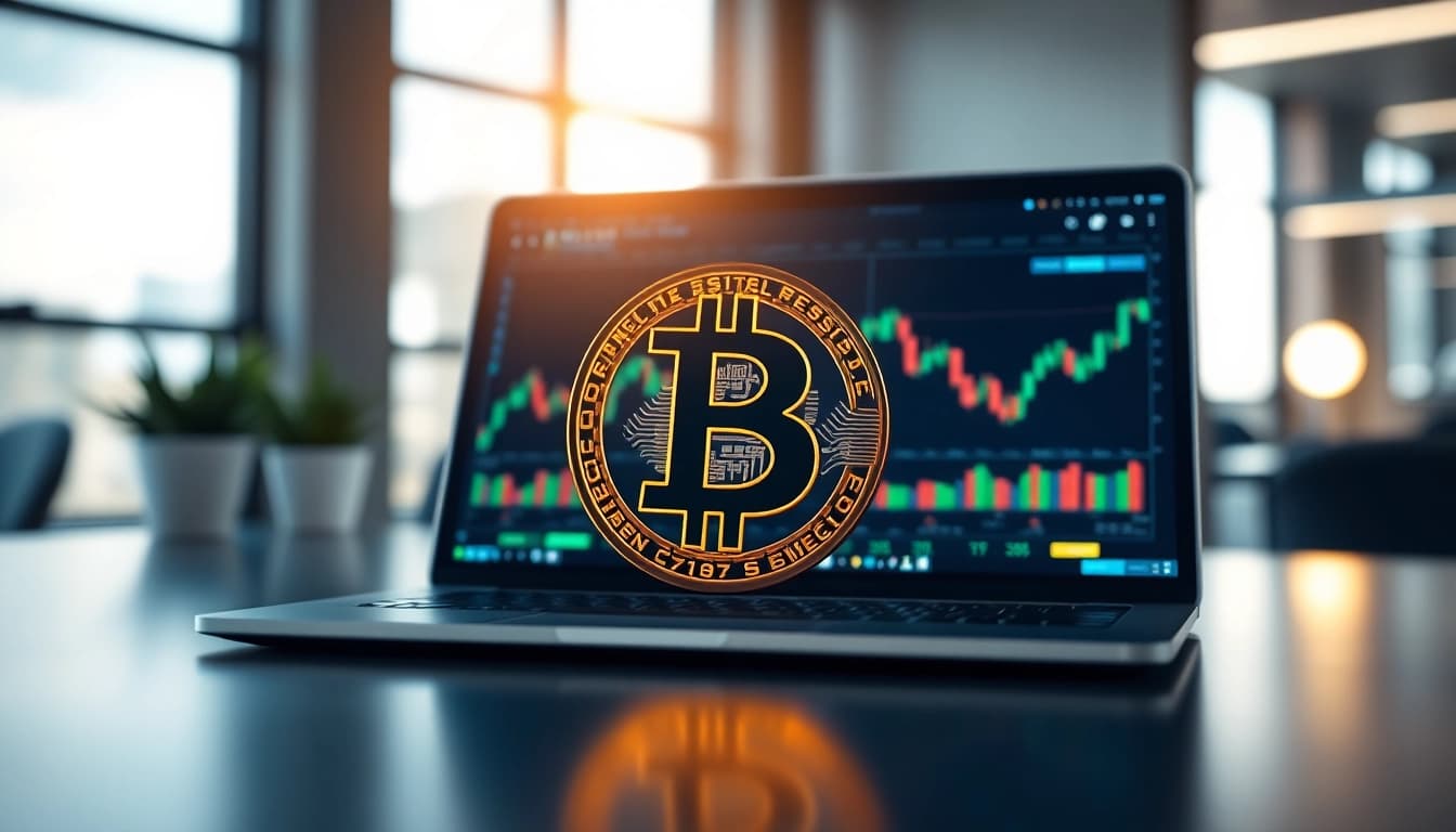Comprendre Bitcoin avec une représentation professionnelle du symbole Bitcoin dans un bureau moderne.