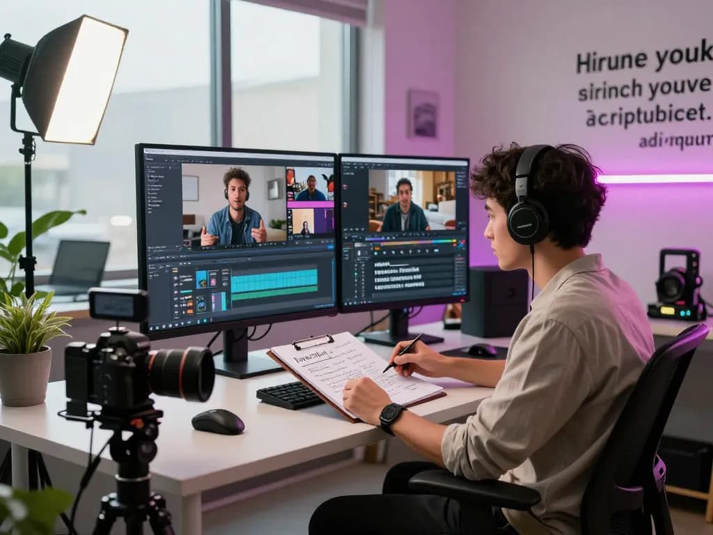 Video to prompt AI tool in a modern video production studio with creator refining generated prompts.