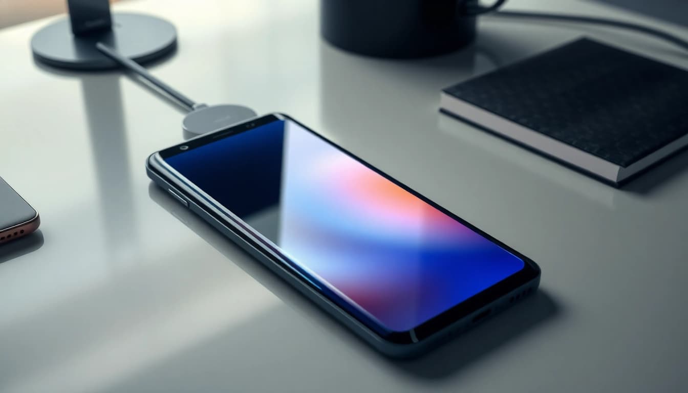 Samsung Galaxy S8 smartphone with vibrant display on a modern desk.
