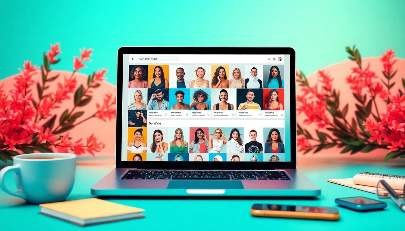 Engaging digital landscape showcasing an OnlyFans account finder interface on a laptop.