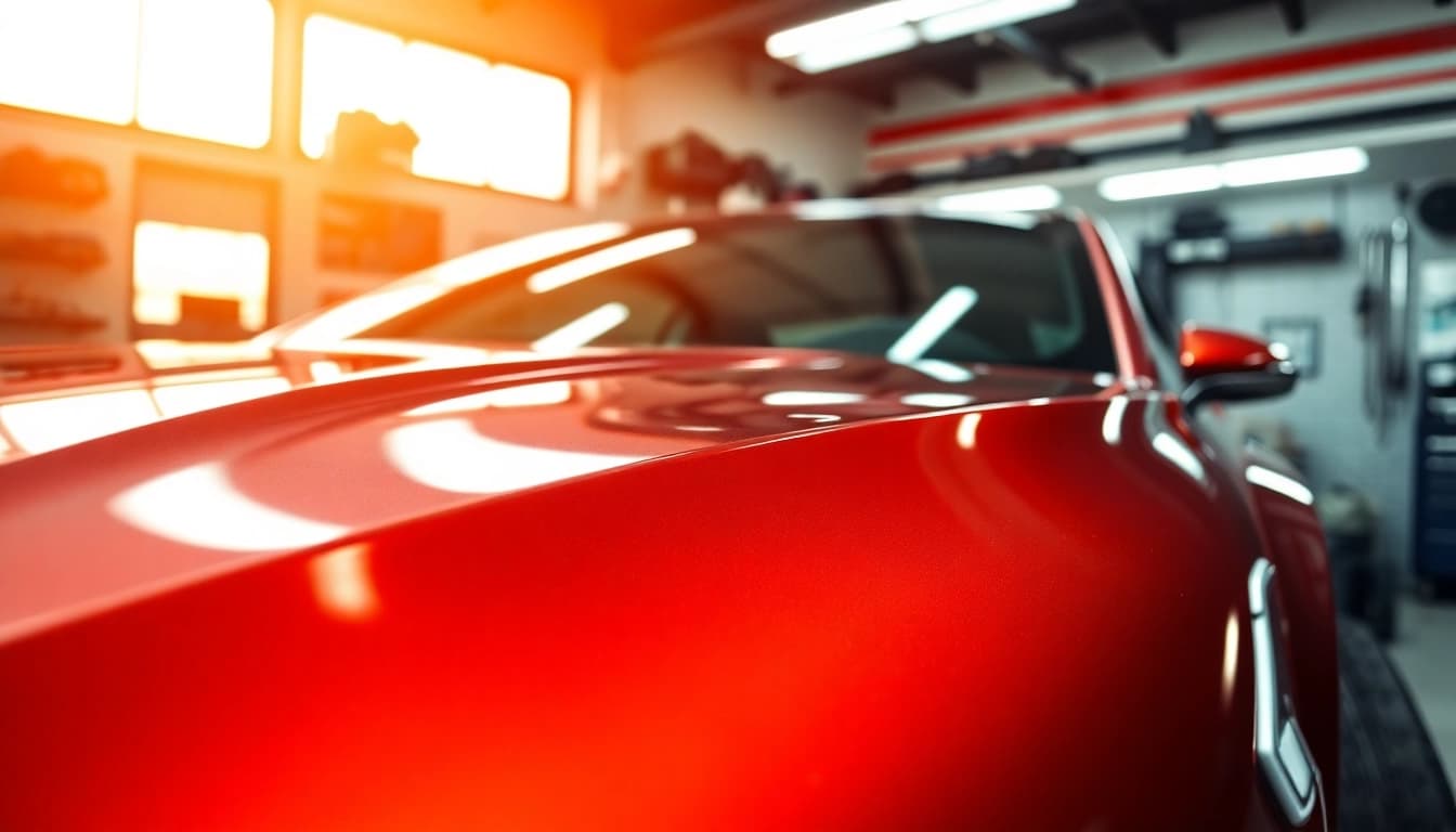 Car detailing service in Fort Worth TX showcasing a pristine vehicle in a sleek garage.