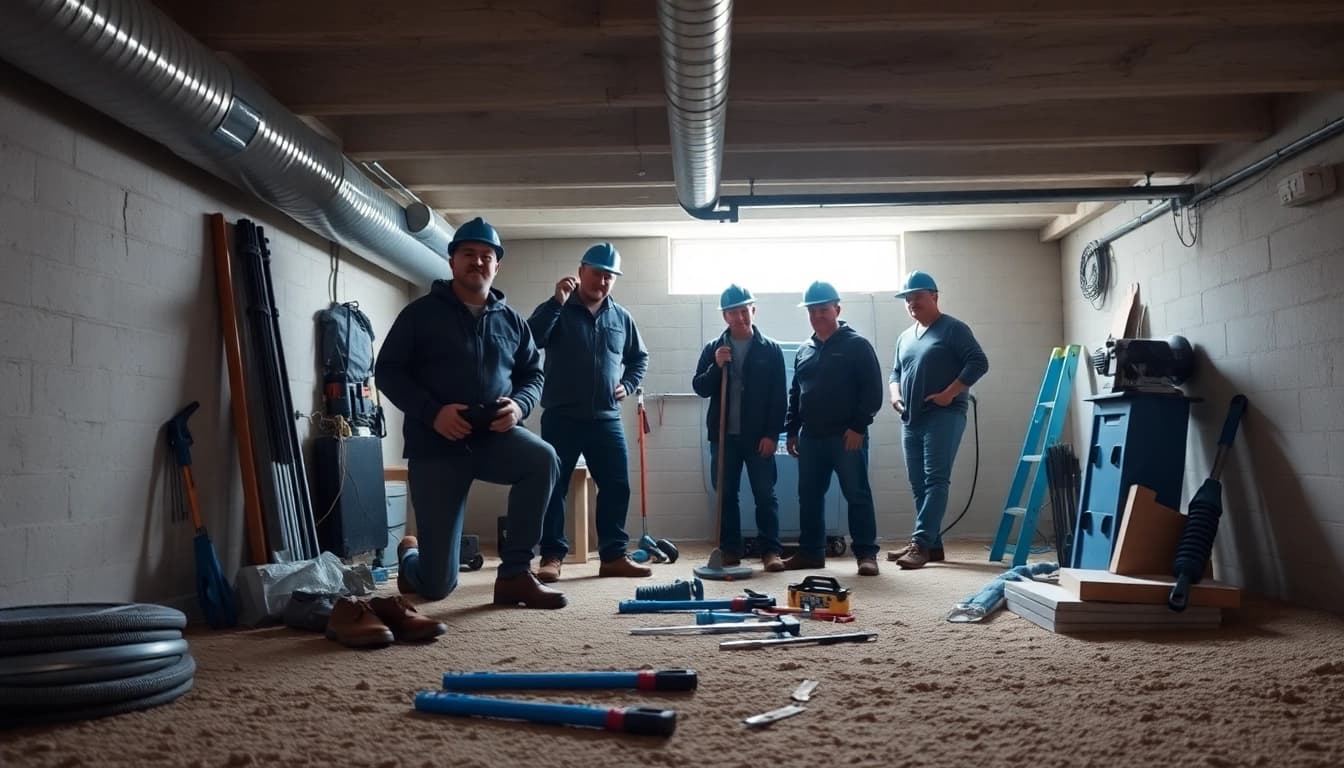 Crawl Space Restoration process with experts inspecting and repairing an area.