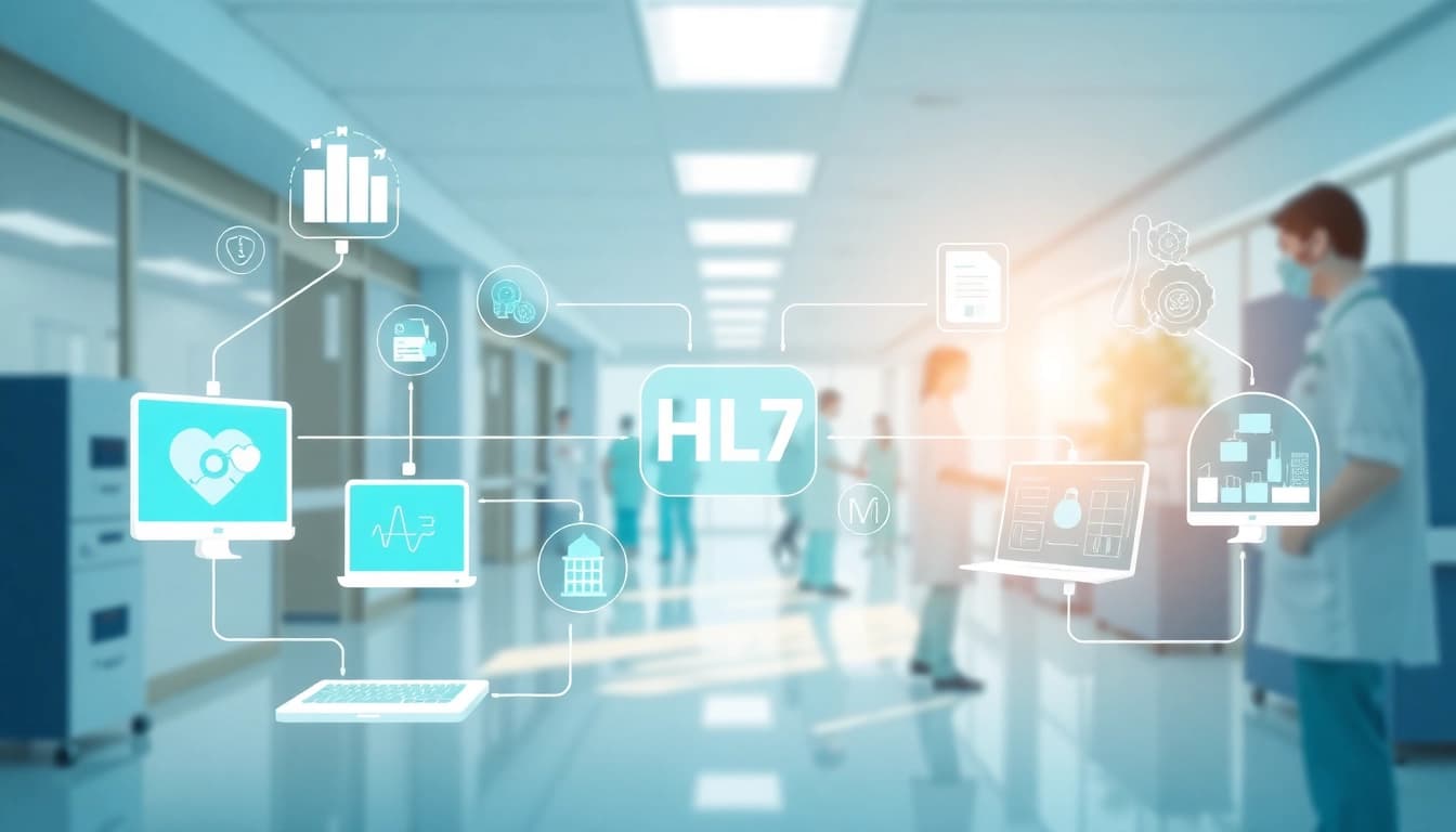 Erlebe die HL7 Schnittstelle, die sichere Datenflüsse zwischen Gesundheitsanwendungen zeigt.
