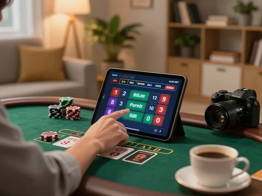 Player using jagoan86 for live blackjack, showing engaged mobile gambling at home.