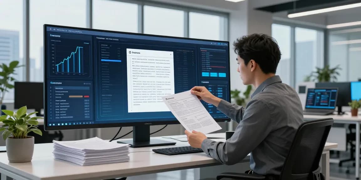 Detect fraud receipt with advanced AI technology in a modern workspace.