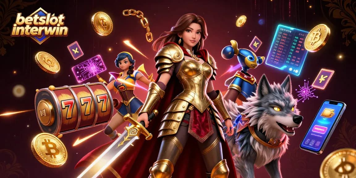 Win with betslot interwin featuring a warrior queen and armored wolf in a dynamic casino scene