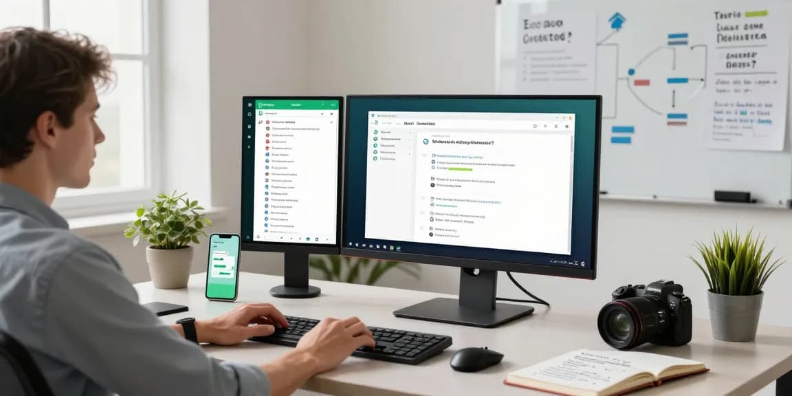Using WhatsApp電腦版 on a desktop, highlighting modern workspace elements.