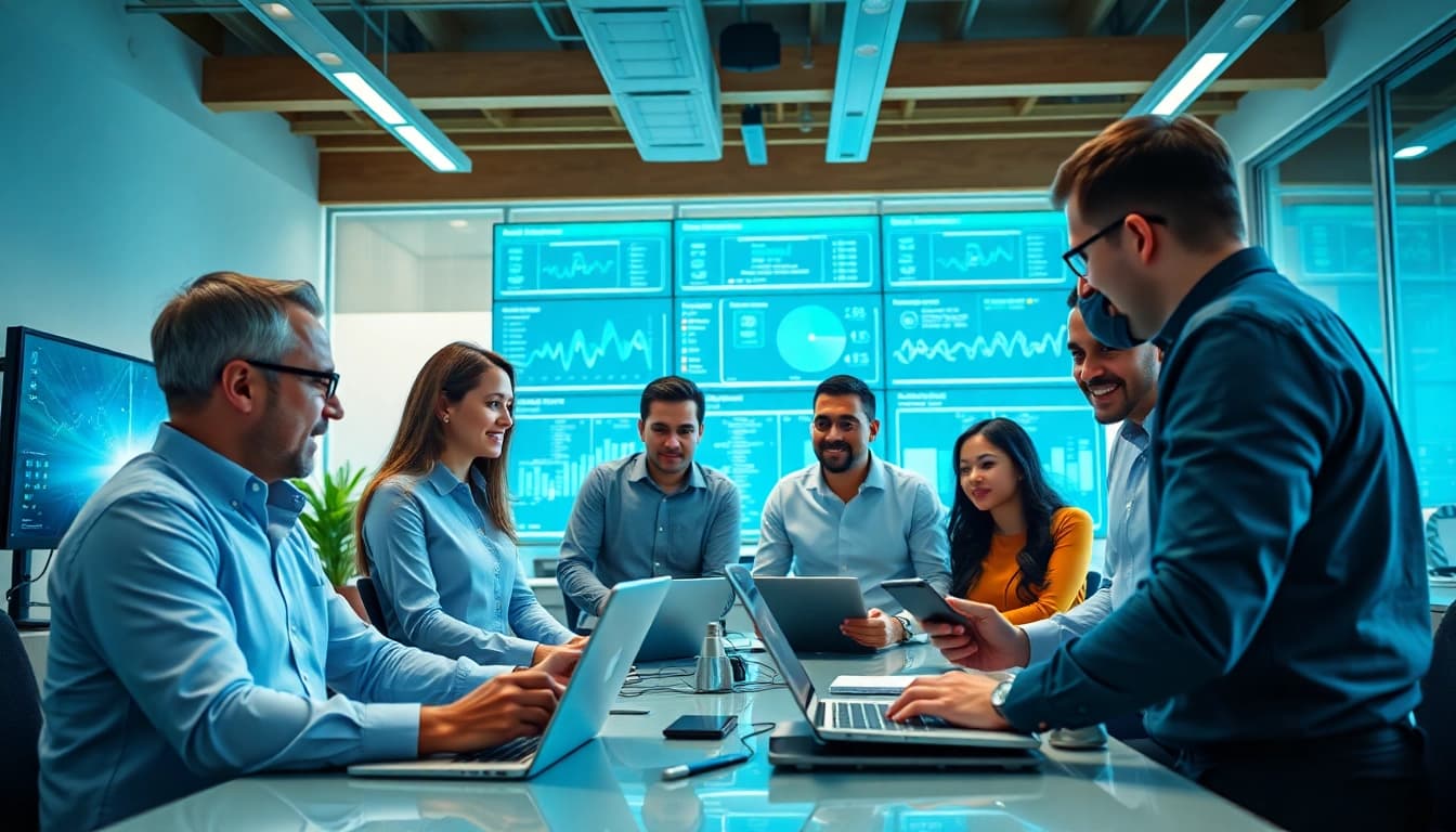 Managed IT services near me being provided by a professional team in a collaborative office environment.