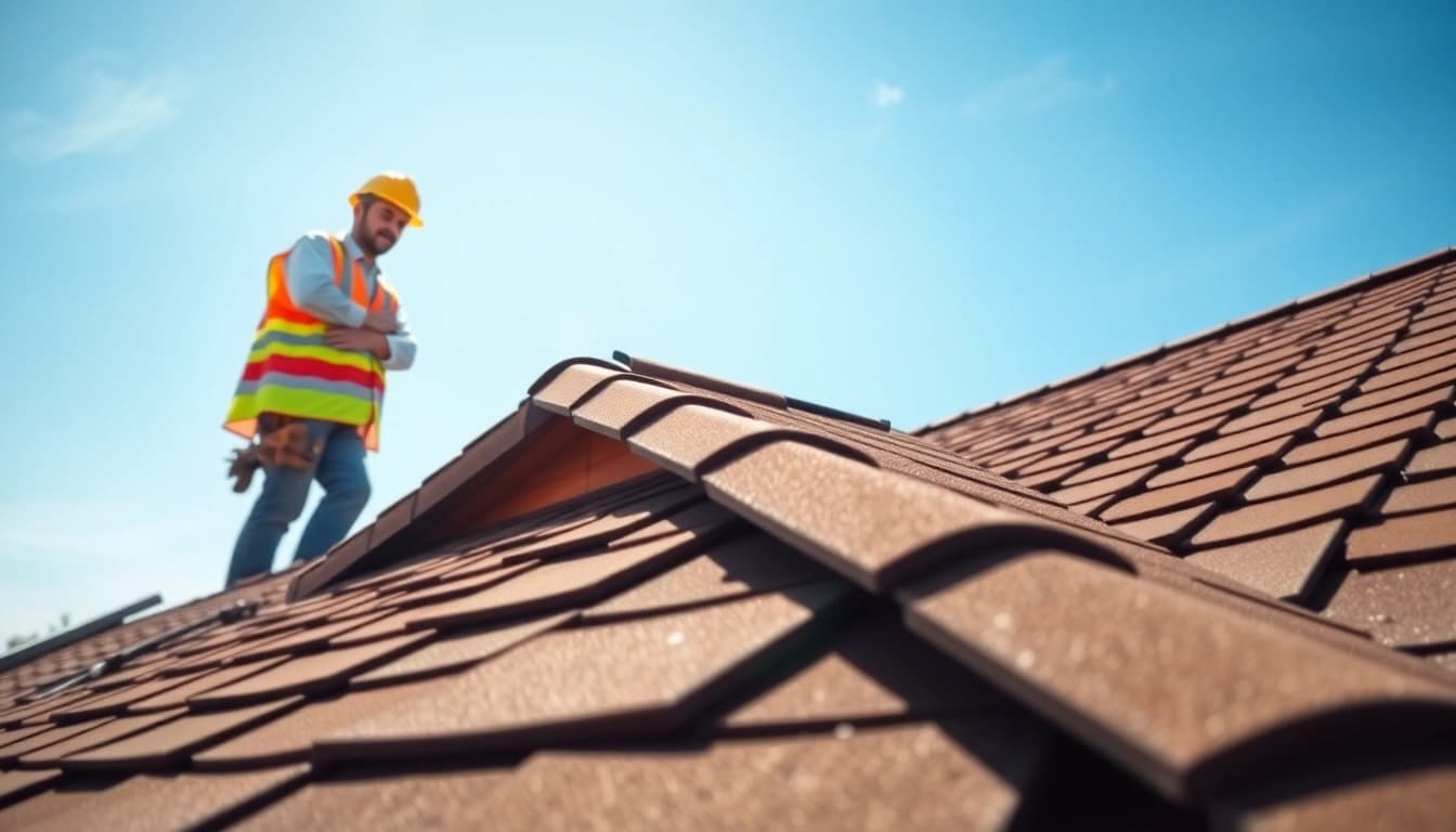 Twin Shield Roofing installation showcasing a professional roofing worker applying quality materials.