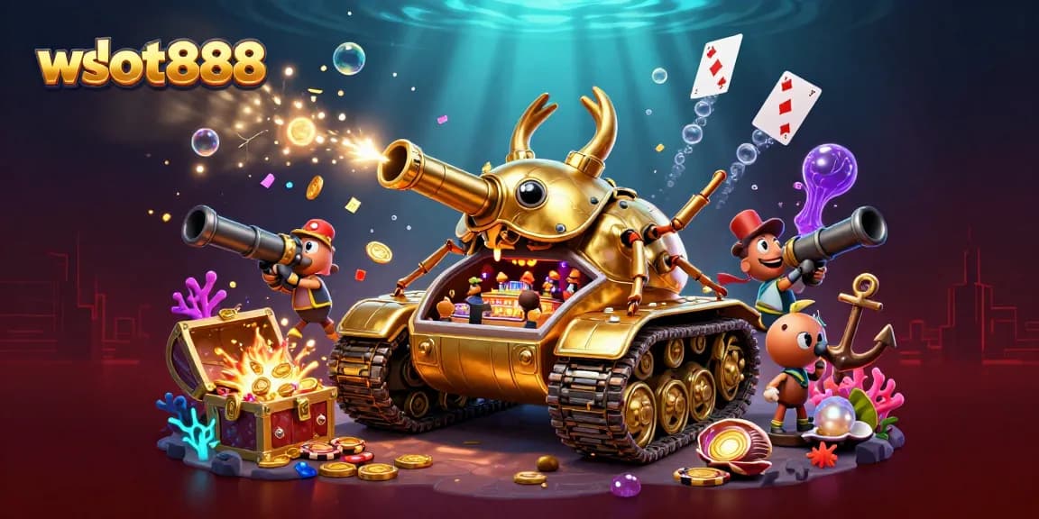 Menangkan pengalaman gaming wslot888 dengan ilustrasi kasino miniatur dalam tank keong emas.