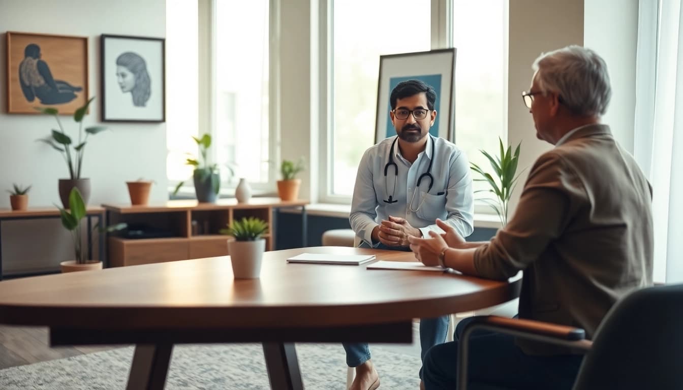 Psychiatric disorders India discussed in a professional, calming therapy setting with a psychiatrist.
