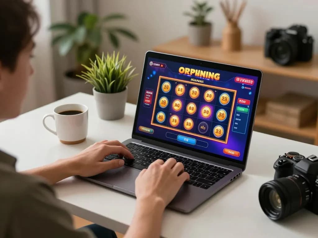 Engaging in online gaming on mm88pc, showcasing colorful slots and a relaxed atmosphere