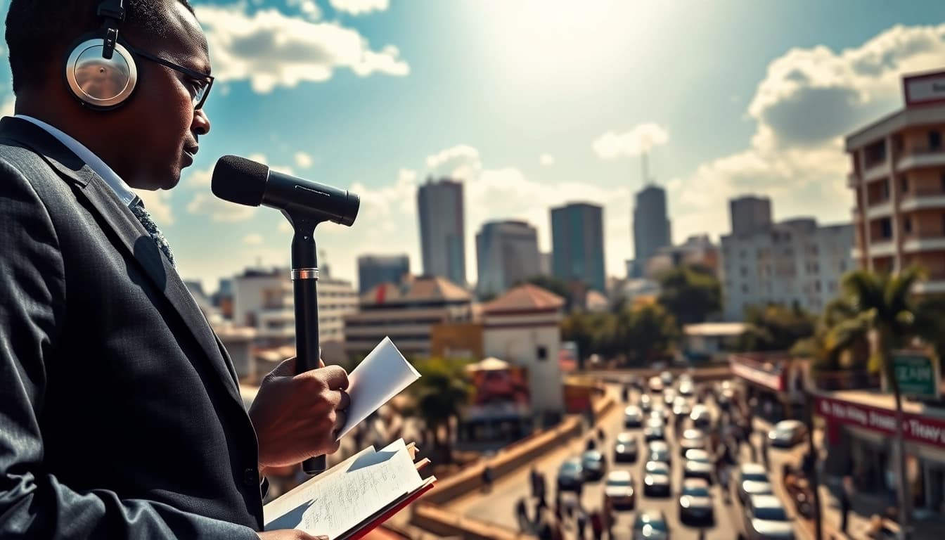 Reporting on the latest Kenya News in a vibrant Kenyan setting with dynamic energy.