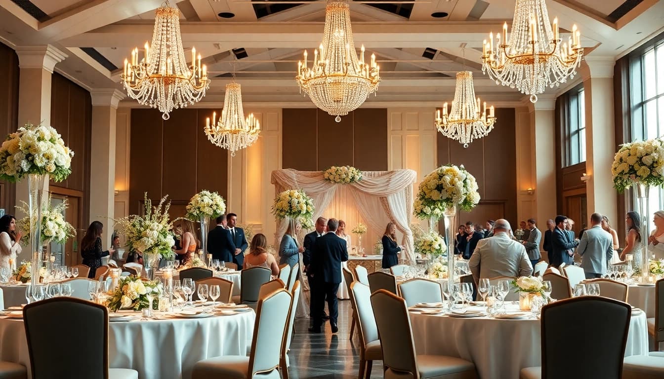 Stunning wedding reception setup at the Jacksonville Wedding Venue featuring elegant decor and lighting.