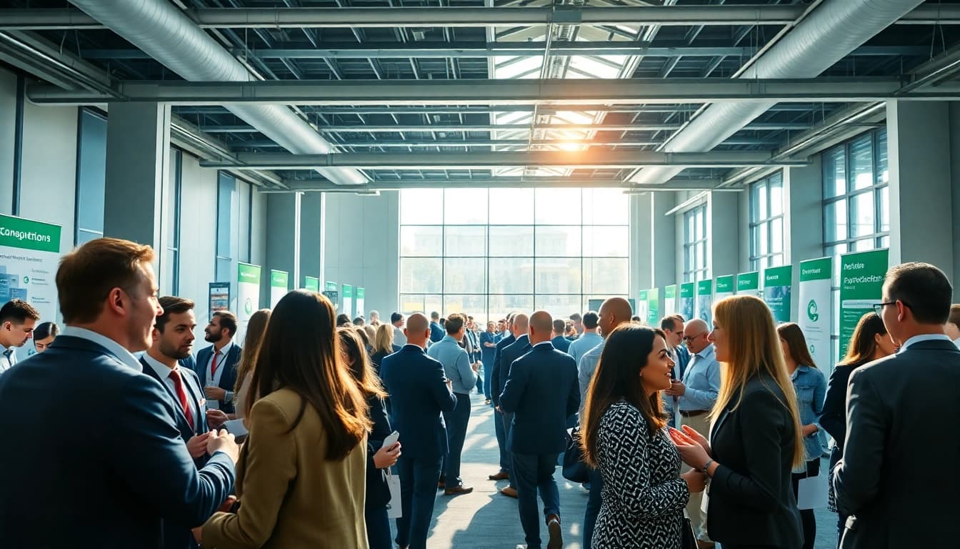 Engaging professionals at construction networking events exchanging ideas and contact details.