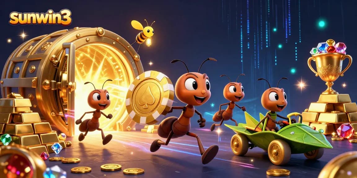 Experience thrilling heists at sunwin3 with a cartoon team stealing giant poker chips.