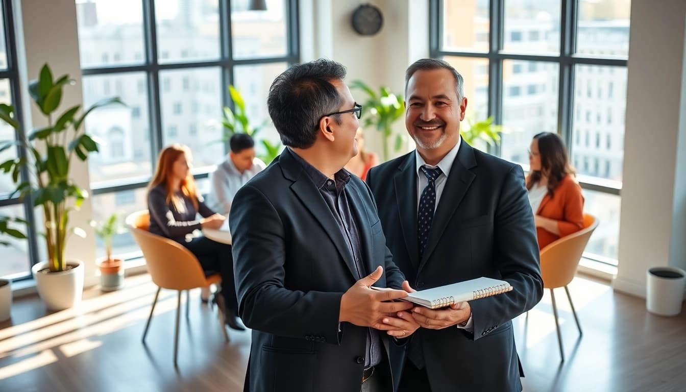 Business coach San Francisco assisting clients in a modern office environment.