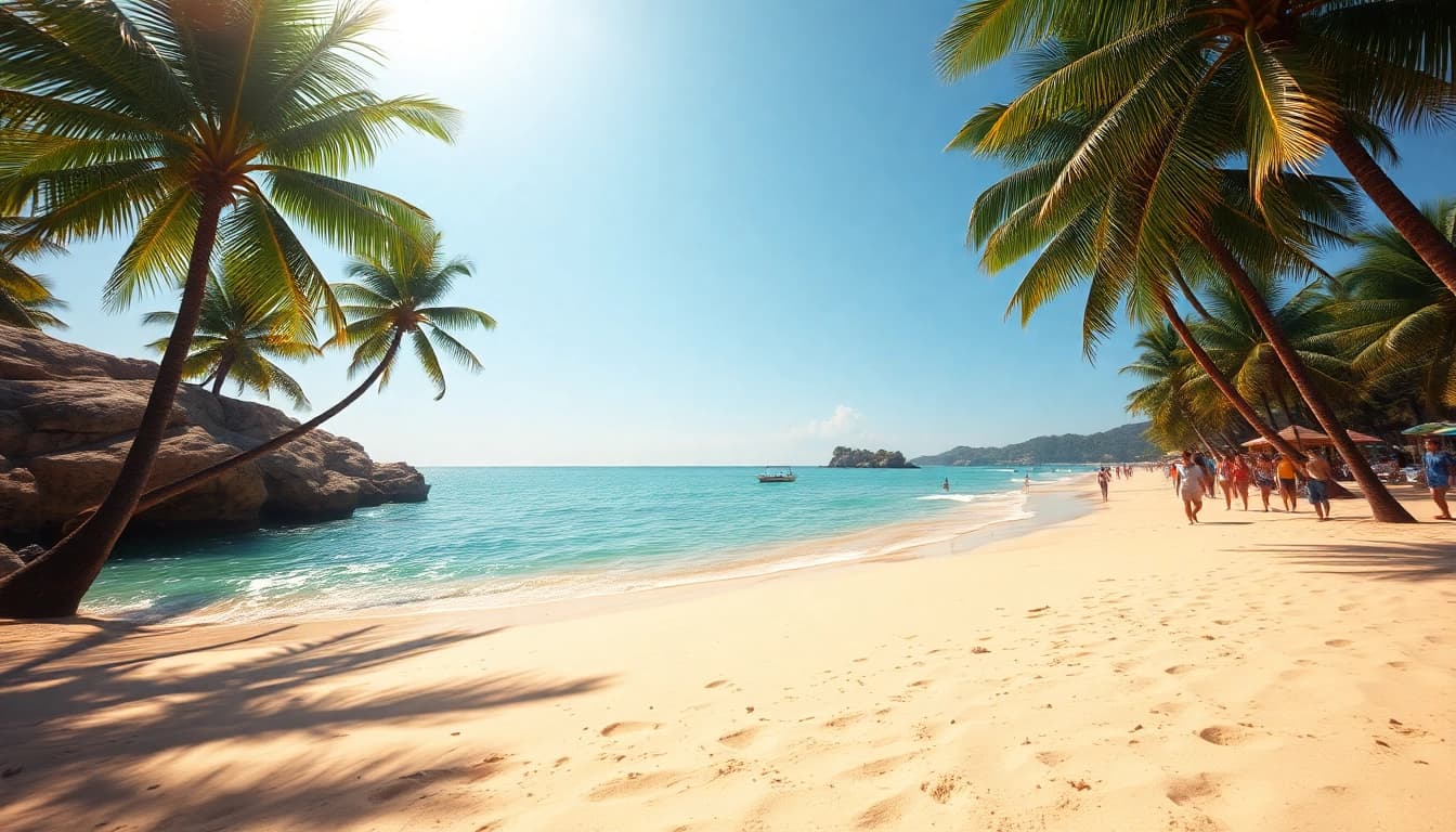Vista deslumbrante da praia de Paripueira, Alagoas, com areias douradas e águas azul-turquesa.