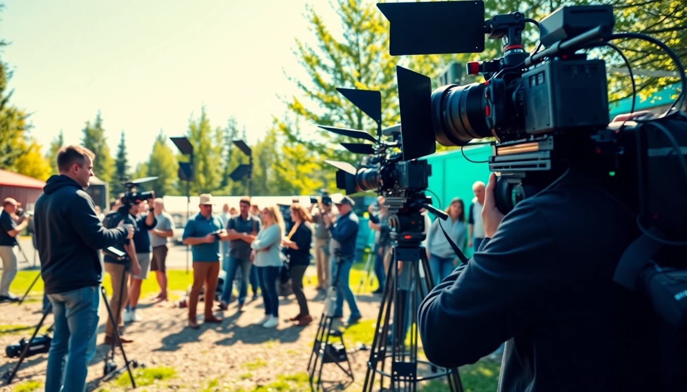 Showcase of Edmonton production companies in action with a film crew and vibrant set.