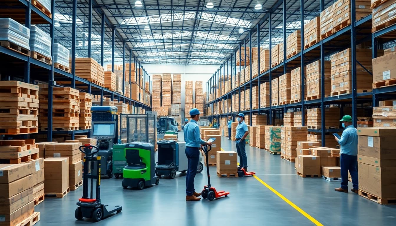 Efficient 3PL operations in a dynamic warehouse environment showing productivity and collaboration.