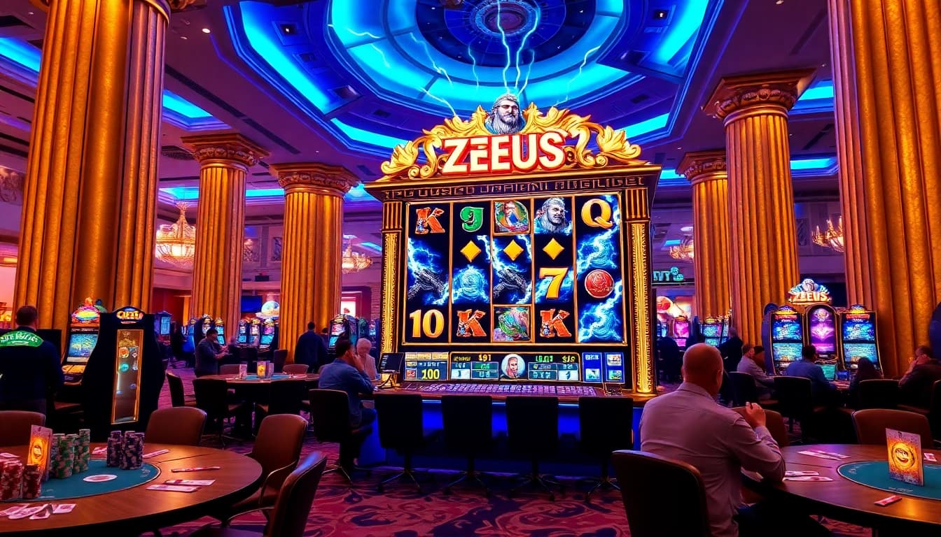 Experience thrilling wins with the slot zeus machine showcasing Greek mythology in a vibrant casino setting.