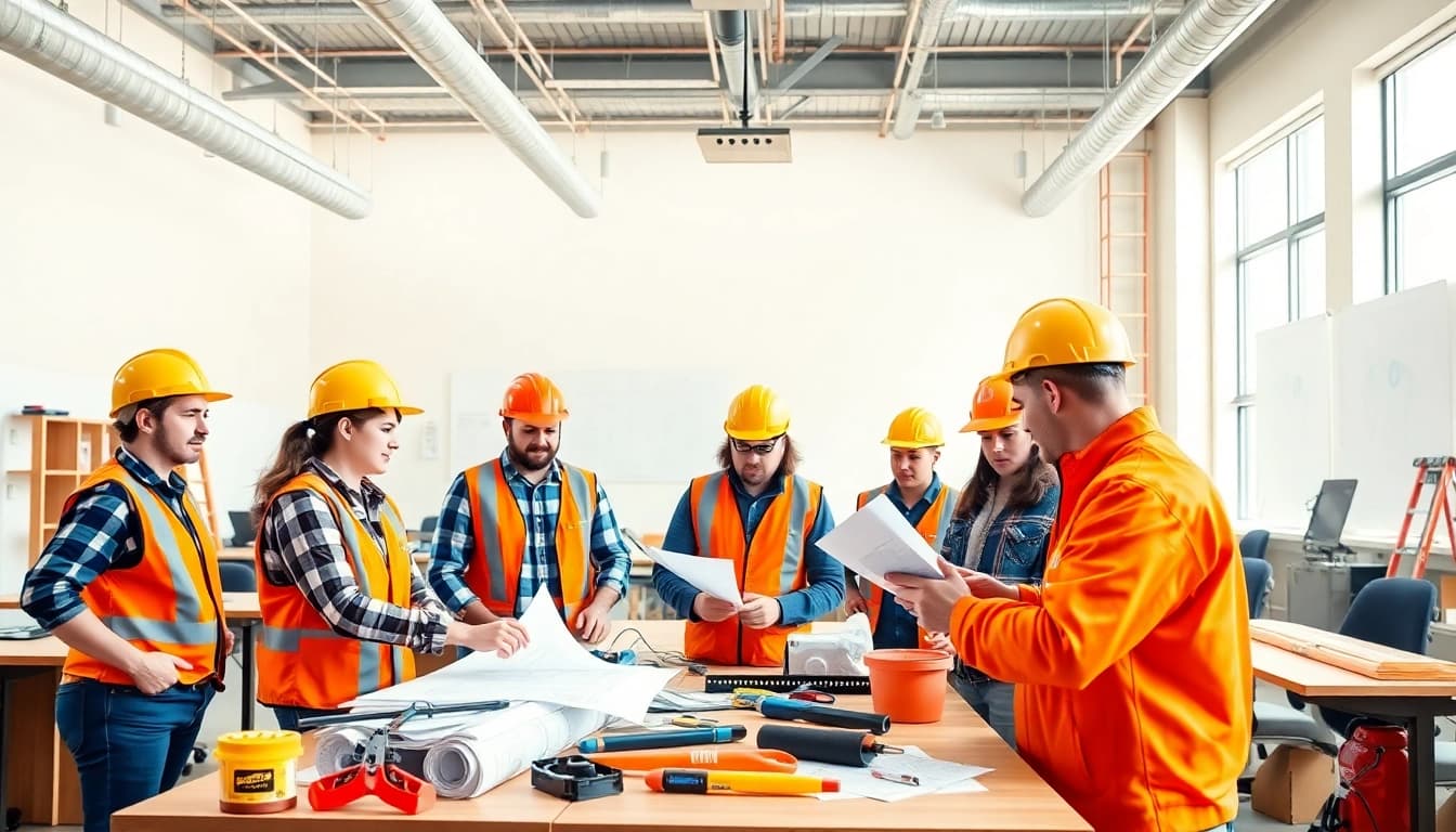 Engaging construction classes environment with students learning and collaborating.