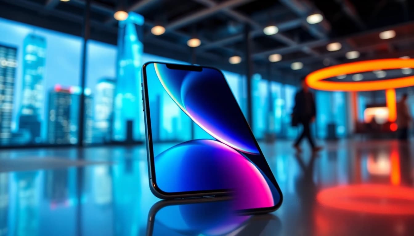 Captura del iPhone 17 Pro Max destacando su diseño y pantalla vibrante en un ambiente moderno.