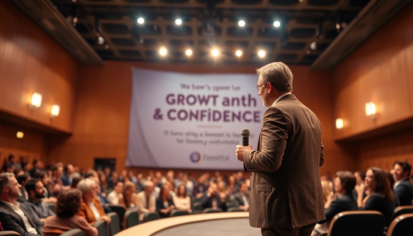 Enhance your skills in Public Speaking Training with a professional delivering an engaging talk.