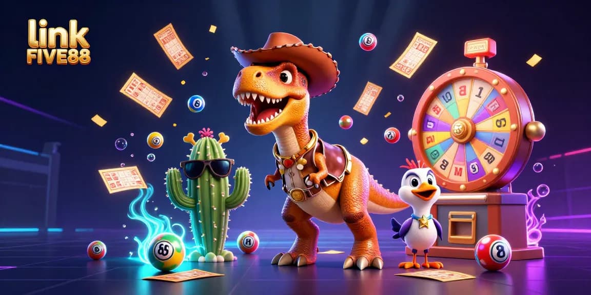 Experience exhilarating fun with link FIVE88 through dynamic lottery elements and vibrant characters in a captivating casino setting.