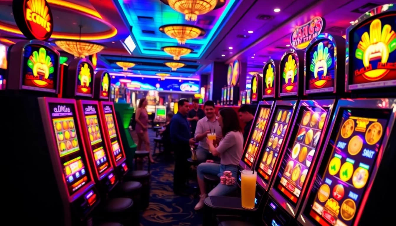 Players enjoying the excitement of link slot machines in a bustling casino.