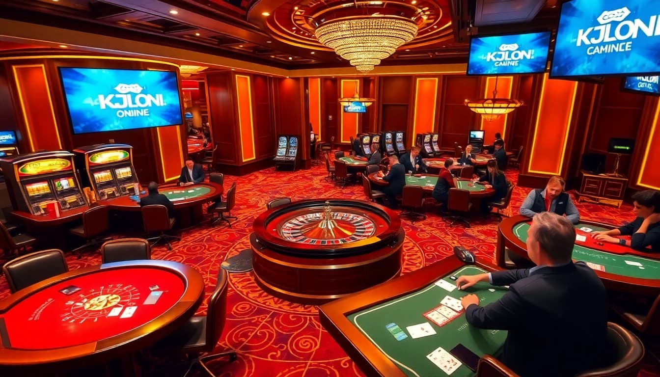 KJC ONL gaming experience featuring elegant tables and a vibrant casino atmosphere.