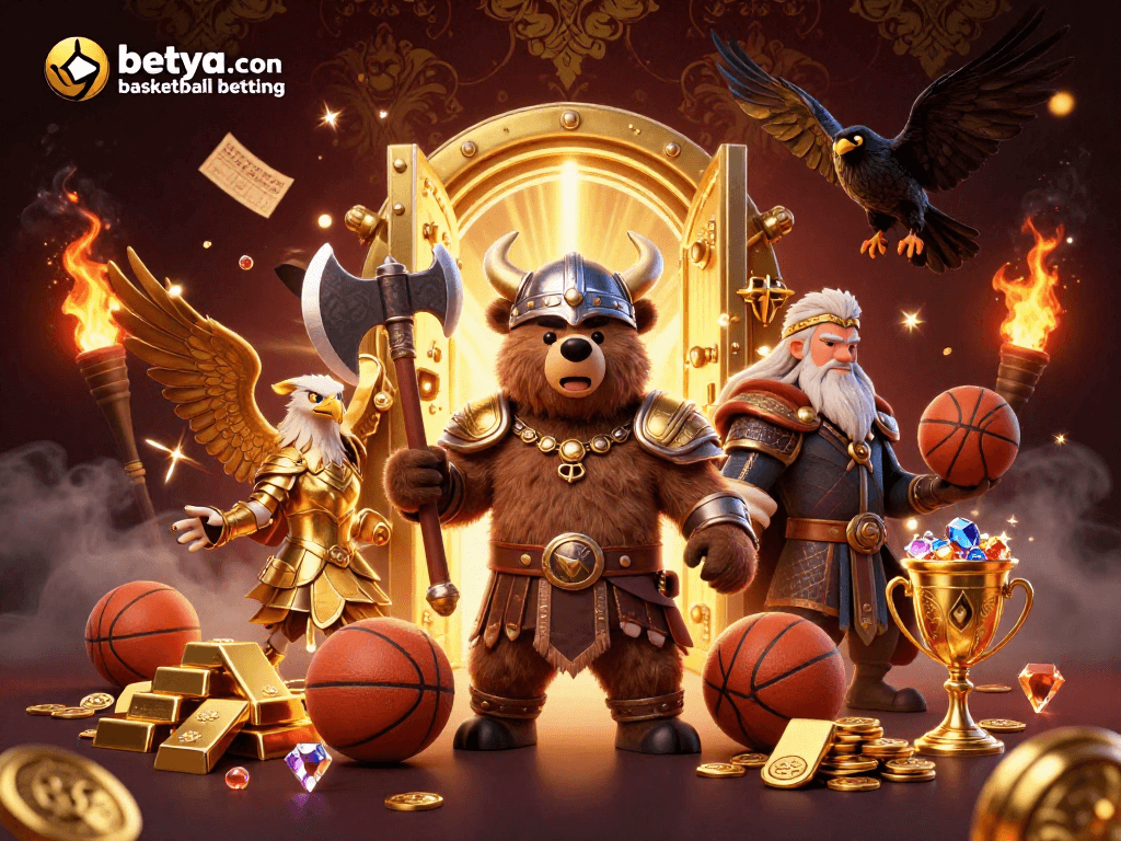 Engage in betya.com basketball betting with an explosive 3D scene featuring dynamic sports elements and dazzling treasures.