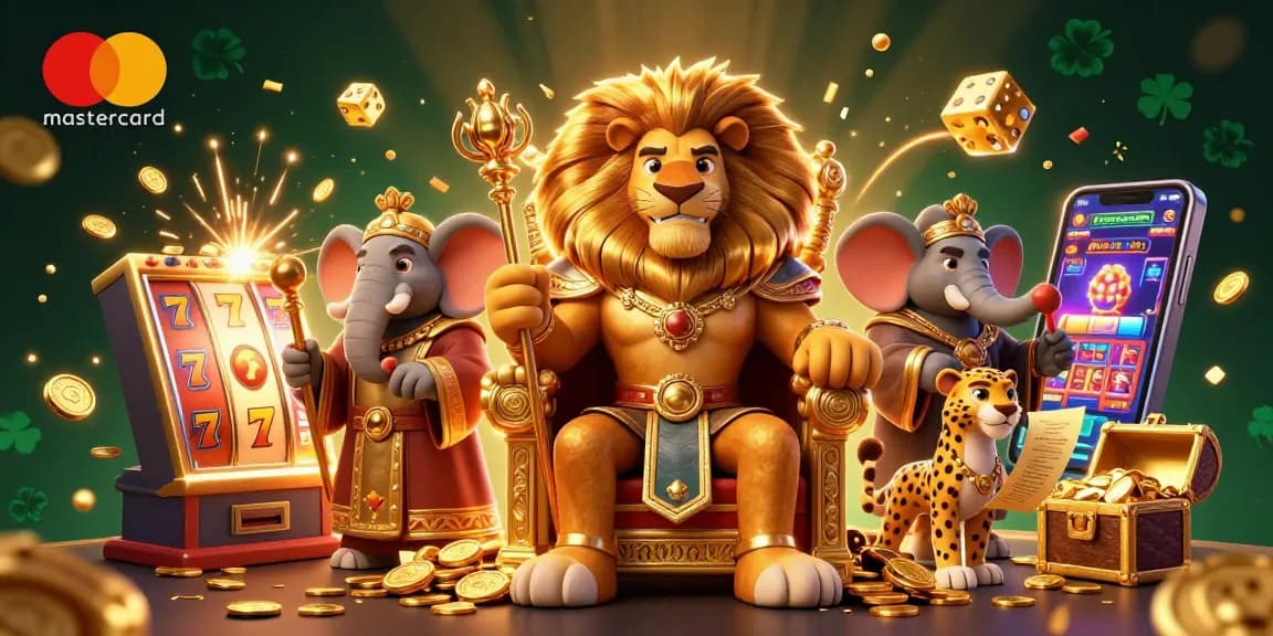 Experience the excitement of mastercard casinos with a vibrant 3D illustration featuring a lion king and dynamic visuals.