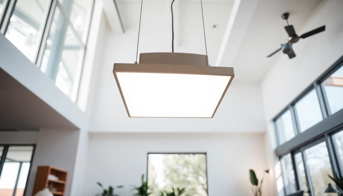 Illuminate your space with a square light fixture showcasing a sleek design in a modern home.