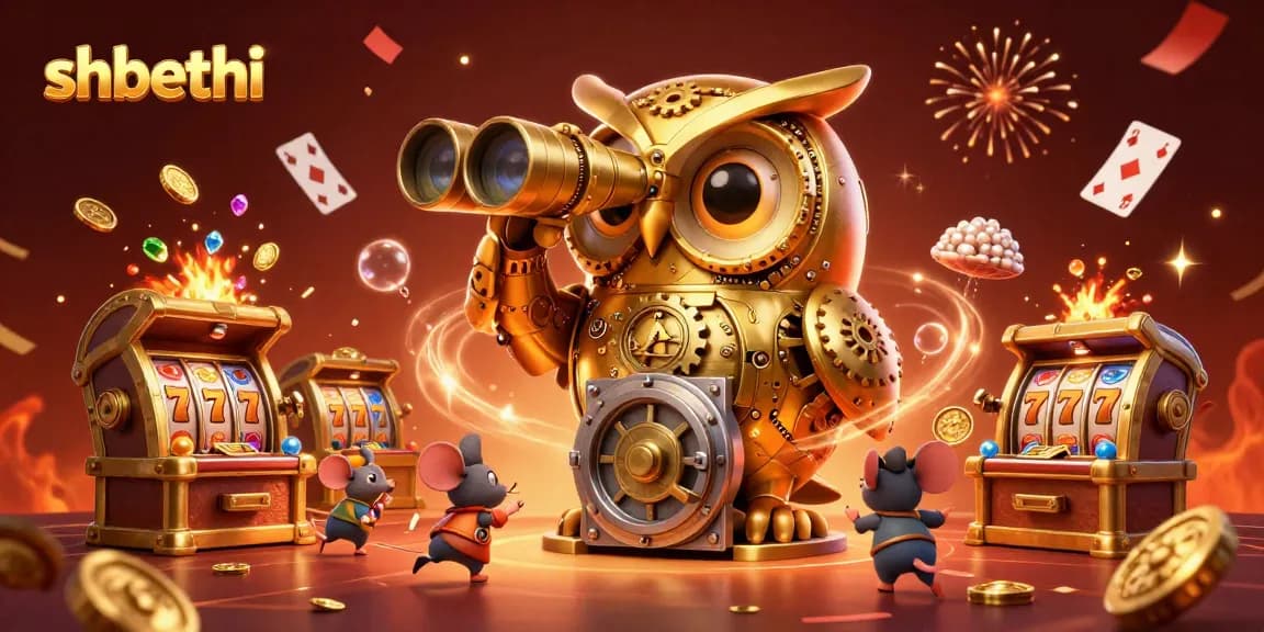 Experience thrilling gameplay at shbethi with dynamic casino illustrations of clocks, owls, and treasures.
