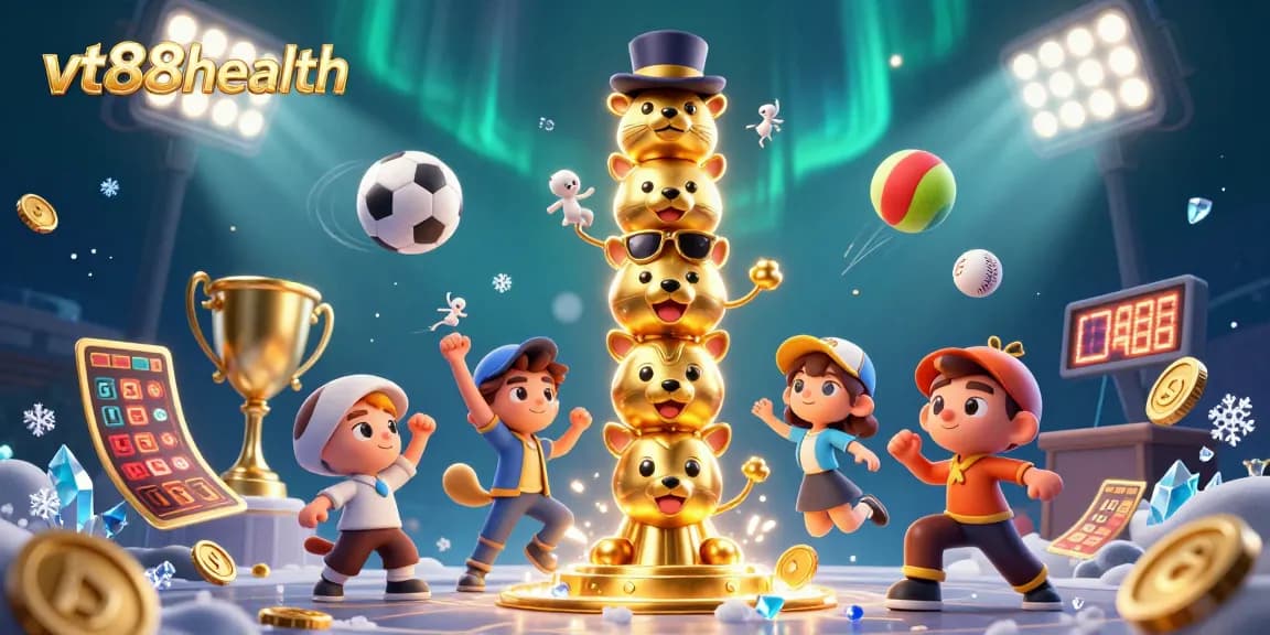 Engage with vt88health's vibrant gaming scene featuring animated characters and dynamic sports elements.