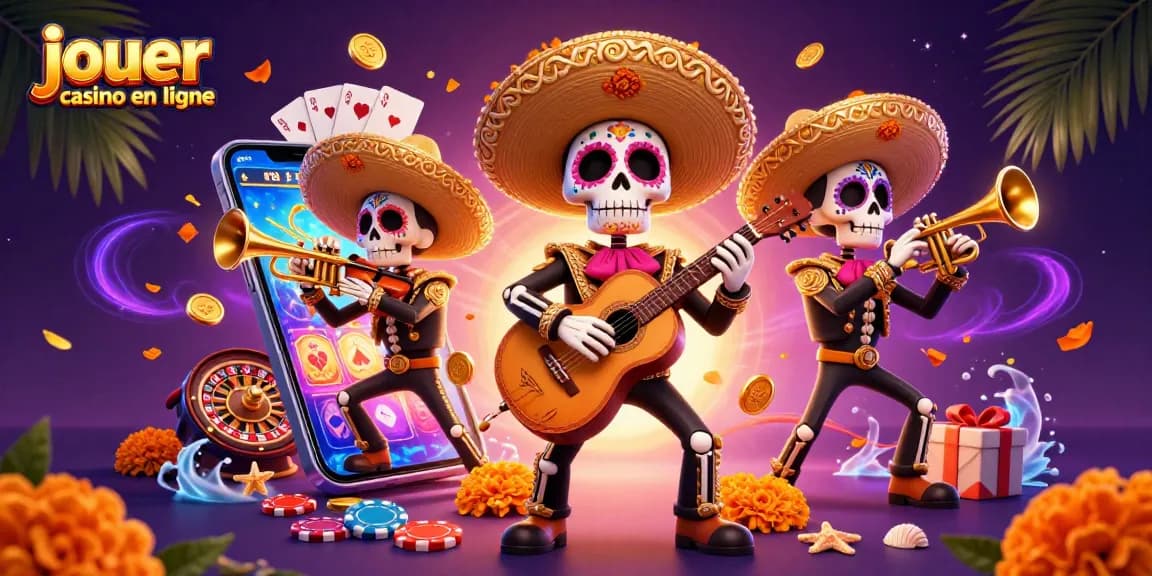 Jouer au casino en ligne avec des personnages de mariachi colorés et des éléments de jeu captivants.