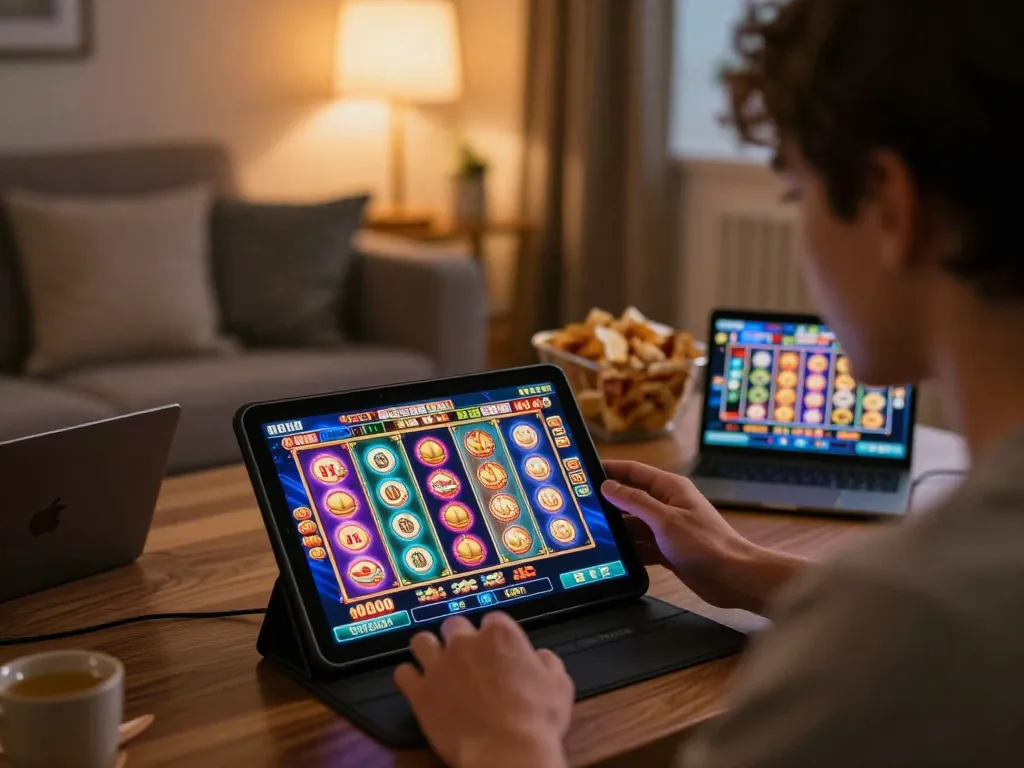 Engaging online gaming session with gajah toto slot interface displayed on tablet.