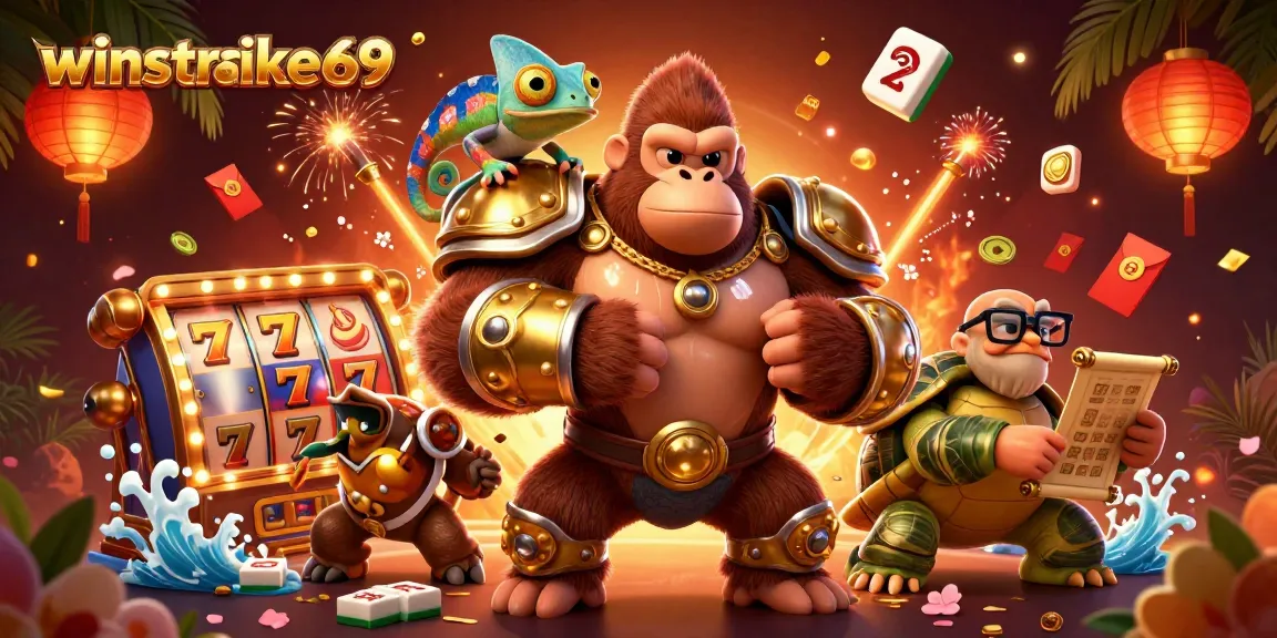Engage with winstrike69 as the gorilla king embodies strength in a vibrant gaming scene.